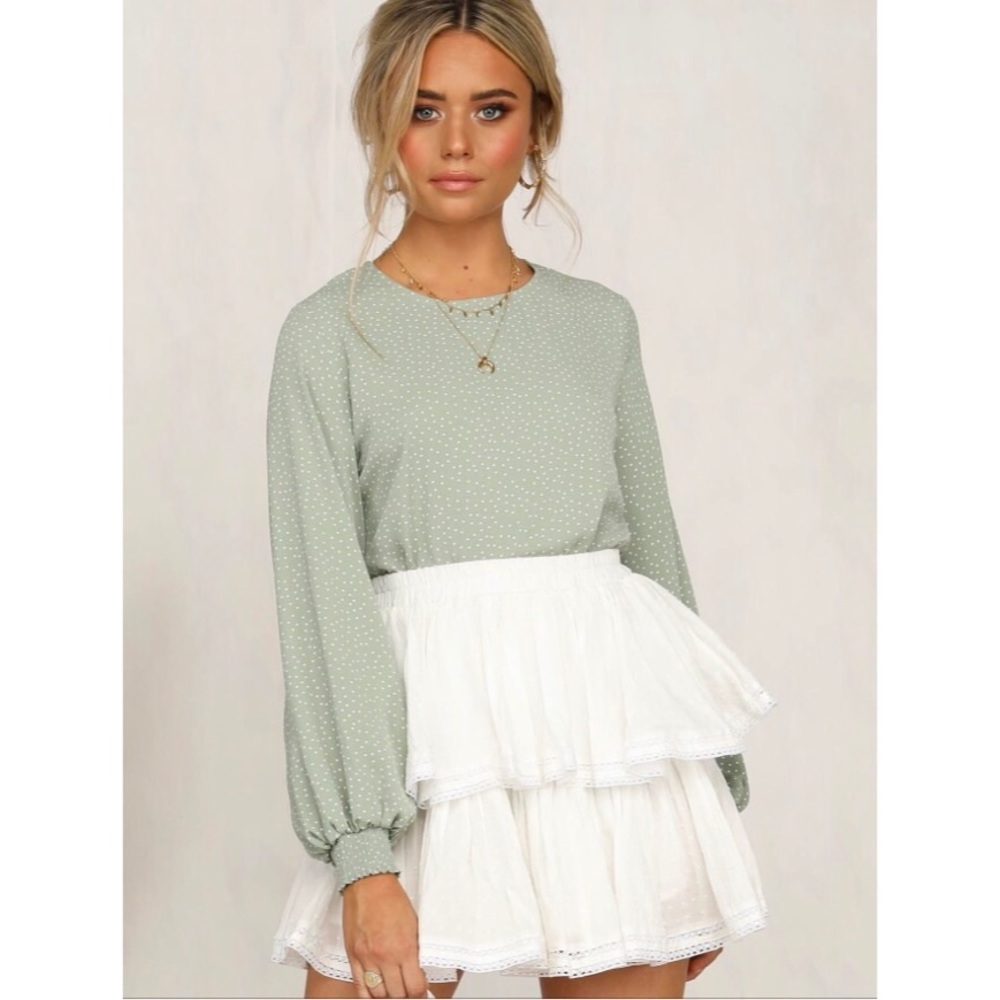 Mint green polka dot blouse